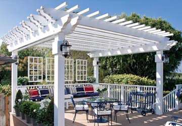 OUTDOOR DINING AREA IN WHITE PERGOLA FEAT VINTAGE DINING TABLE SETS outdoor-dining-area-in-white-pergola-feat-vintage-dining-table-sets